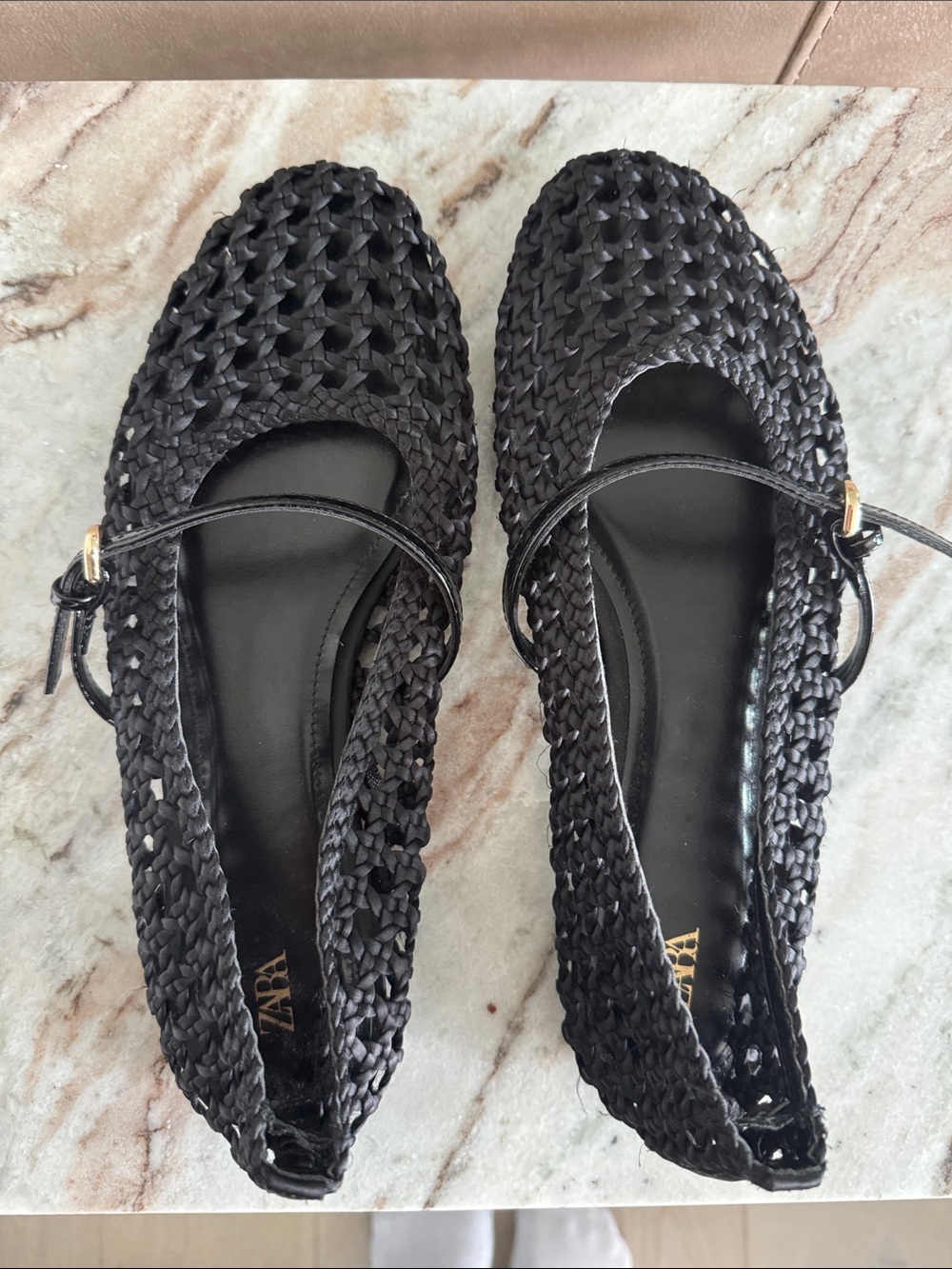 Zara Black Woven Buckle Mary Jane Flats